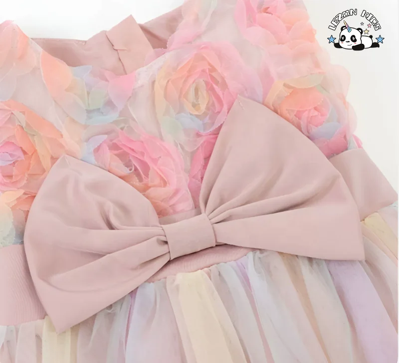 LEZONKIDS - Wholesale Custom Children's Summer Wear Neon Mesh Dress Girls Princess Dress for 2-14 Year Old Baby Girls